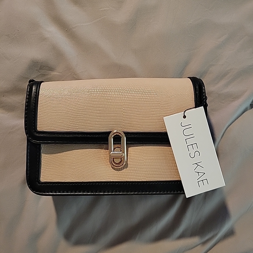 Jules Kae Mia Bag Blush Lizard Black Vegan Leather Satchel Crossbody Purse